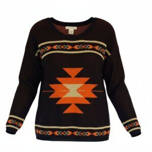Aztec Sweater Women’s Size XS Black Orange Gold Glitter Warm Pullover